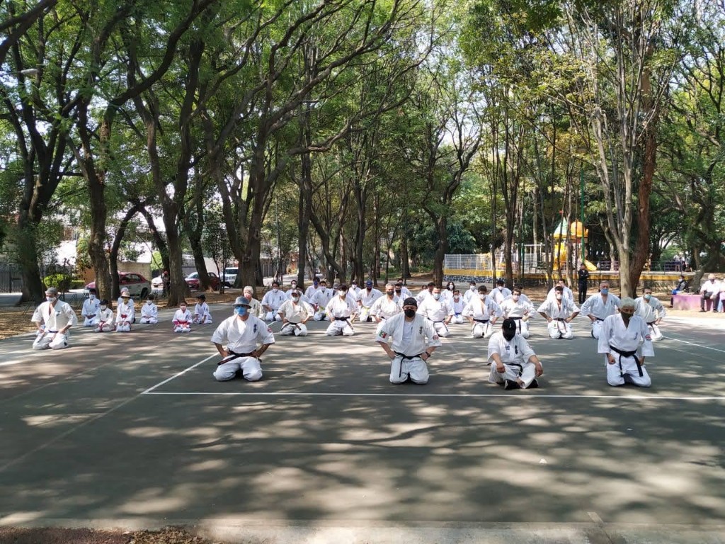 Practitioners in seiza after a training block